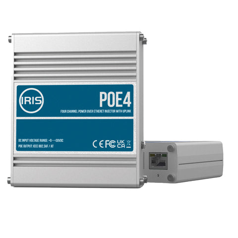 Iris Four Channel Uplink Power Over Ethernet Switch - IEEE802.3af 3at Compliant - 9-30VDC Input - 48VDC Output
