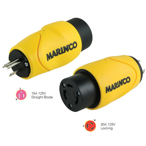 Marinco Straight Adapter 15Amp Straight Male to 30Amp Locking Female Connector