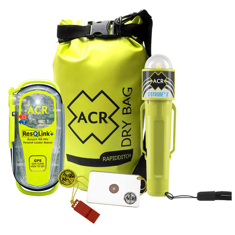 ACR PLB Adventure Kit Includes 2881 ResQLink 406 PLB, C-Strobe LED Emergency Strobe, Hot Shot Mirror w-Float  Whistle  Rapid Ditch Dry Bag