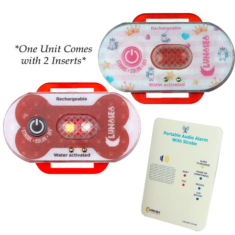 Lunasea Child/Pet Safety Water Activated Strobe Light w/RF Transmitter  Portable Audio/Visual Receiver - Red Case